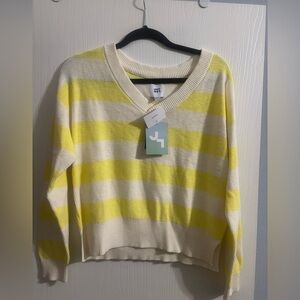 Yellow and Cream Striped Women's Sweater